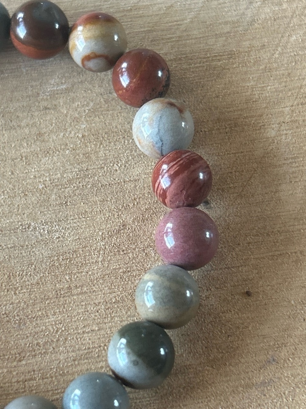 Multicolor Alashan Agate 9mm Beaded Natural Stone Bracelet - Picture 3 of 4